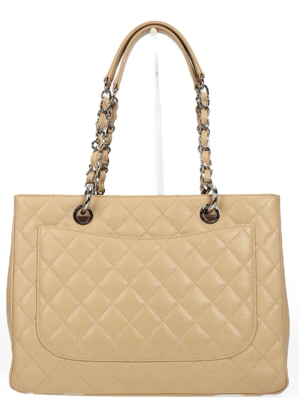 Chanel Beige Quilted Cavier Leather Grand Shopping Tote Bag with Silver hardware